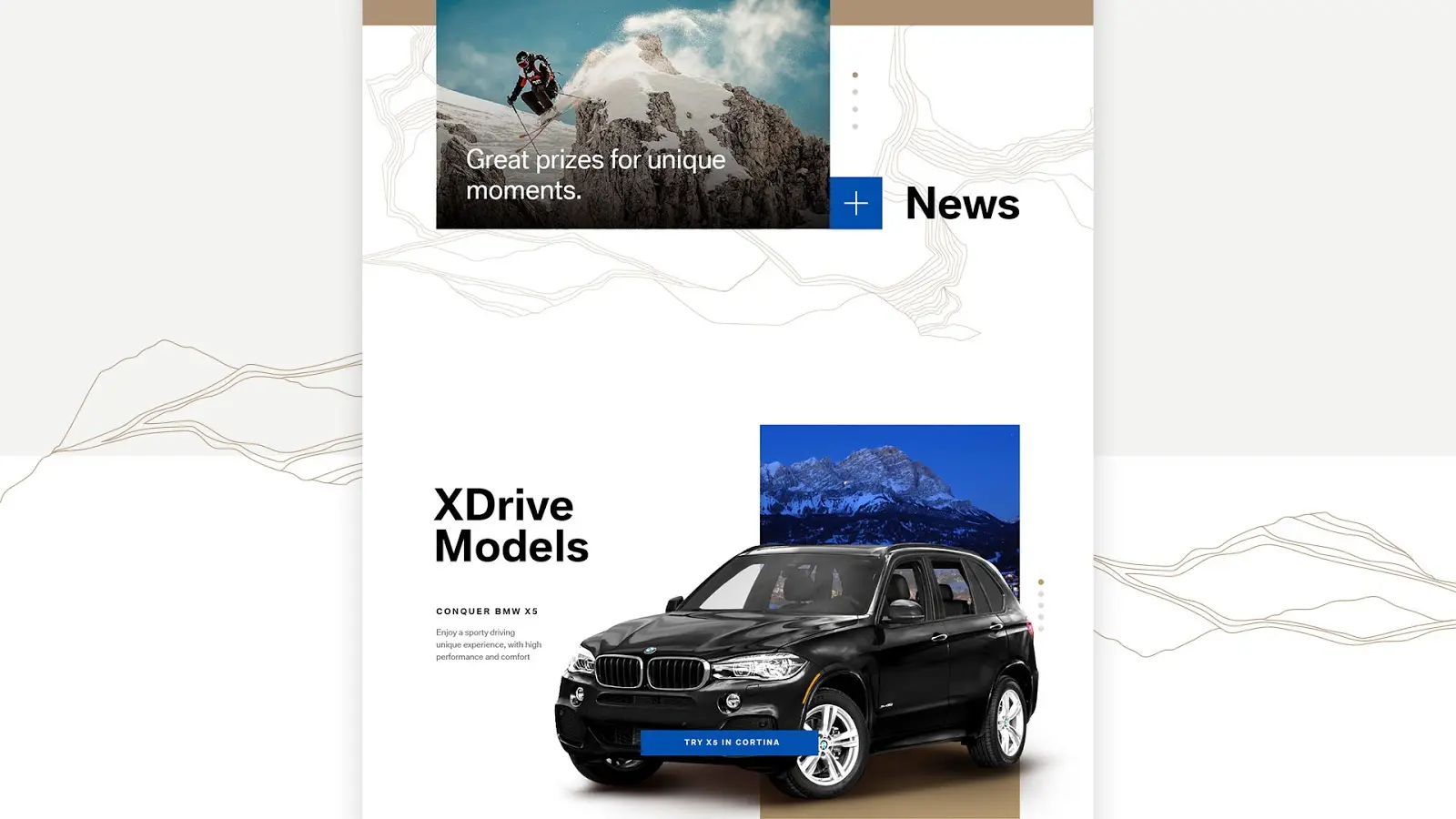 Website section: xDrive Models and News, showing a BMW X5.