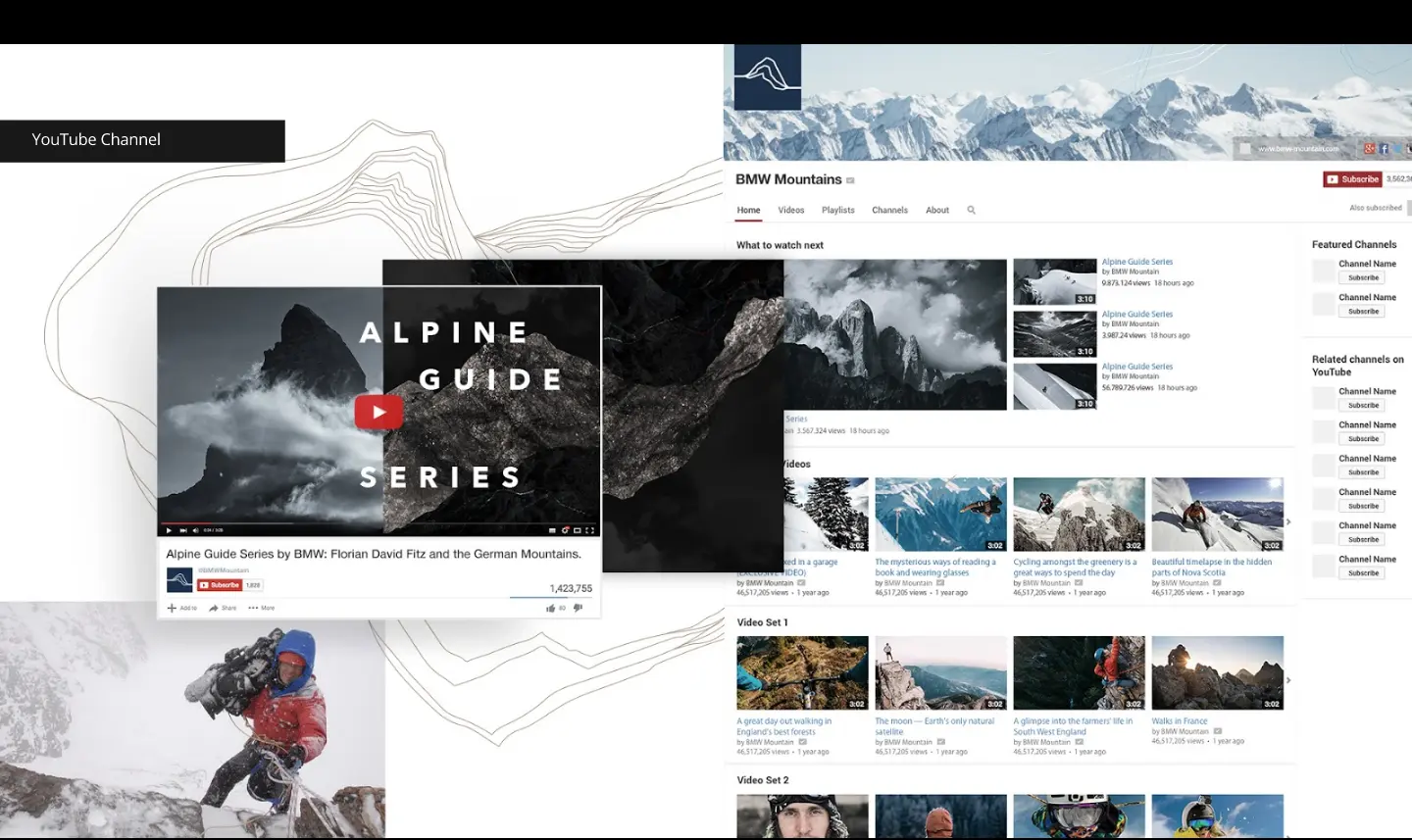 YouTube channel for BMW Mountains showing the Alpine Guide Series.